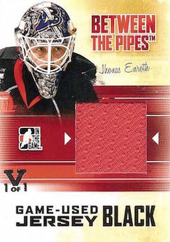 ITG Between The Pipes Game-Used Jersey Black 15-16 ITG Final Vault Stamp Silver