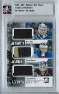 10-11 ITG Between The Pipes He Shoots He Saves Triple Memorabilia Redemption /20