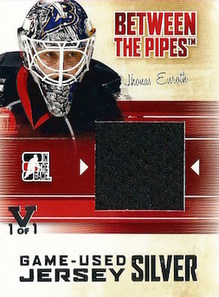 ITG Between The Pipes Game-Used Jersey Silver 15-16 ITG Final Vault Stamp Silver