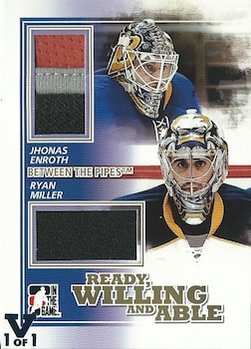 10-11 ITG Between The Pipes Ready Willing And Able Gold Enroth Miller 15-16 Final Vault Stamp Teal