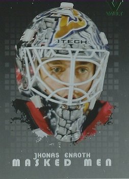 2008-09 ITG Between The Pipes Masked Men Silver Jhonas Enroth 15-16 ITG Final Vault Green Stamp