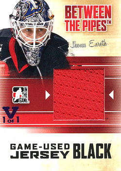 ITG Between The Pipes Game-Used Jersey Black 15-16 ITG Final Vault Stamp Purple
