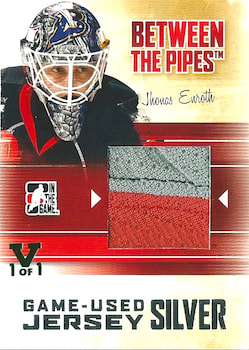 ITG Between The Pipes Game-Used Jersey Silver 15-16 ITG Final Vault Stamp Green