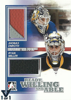 10-11 ITG Between The Pipes Ready Willing And Able Silver Enroth Miller 15-16 Final Vault Blue Stamp